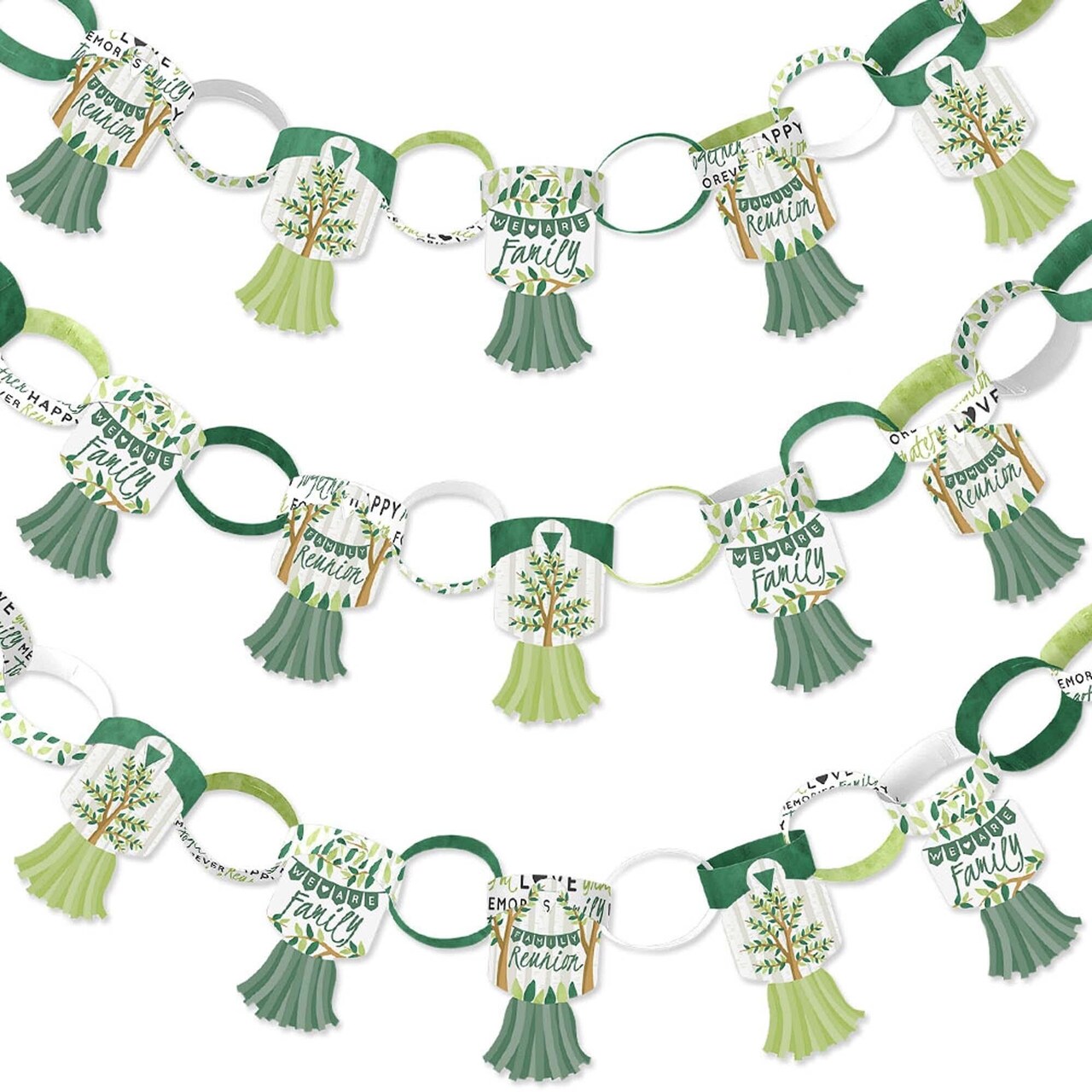 Big Dot of Happiness Family Tree Reunion - 90 Chain Links and 30 Paper Tassels Decoration Kit - Family Gathering Party Paper Chains Garland - 21 feet